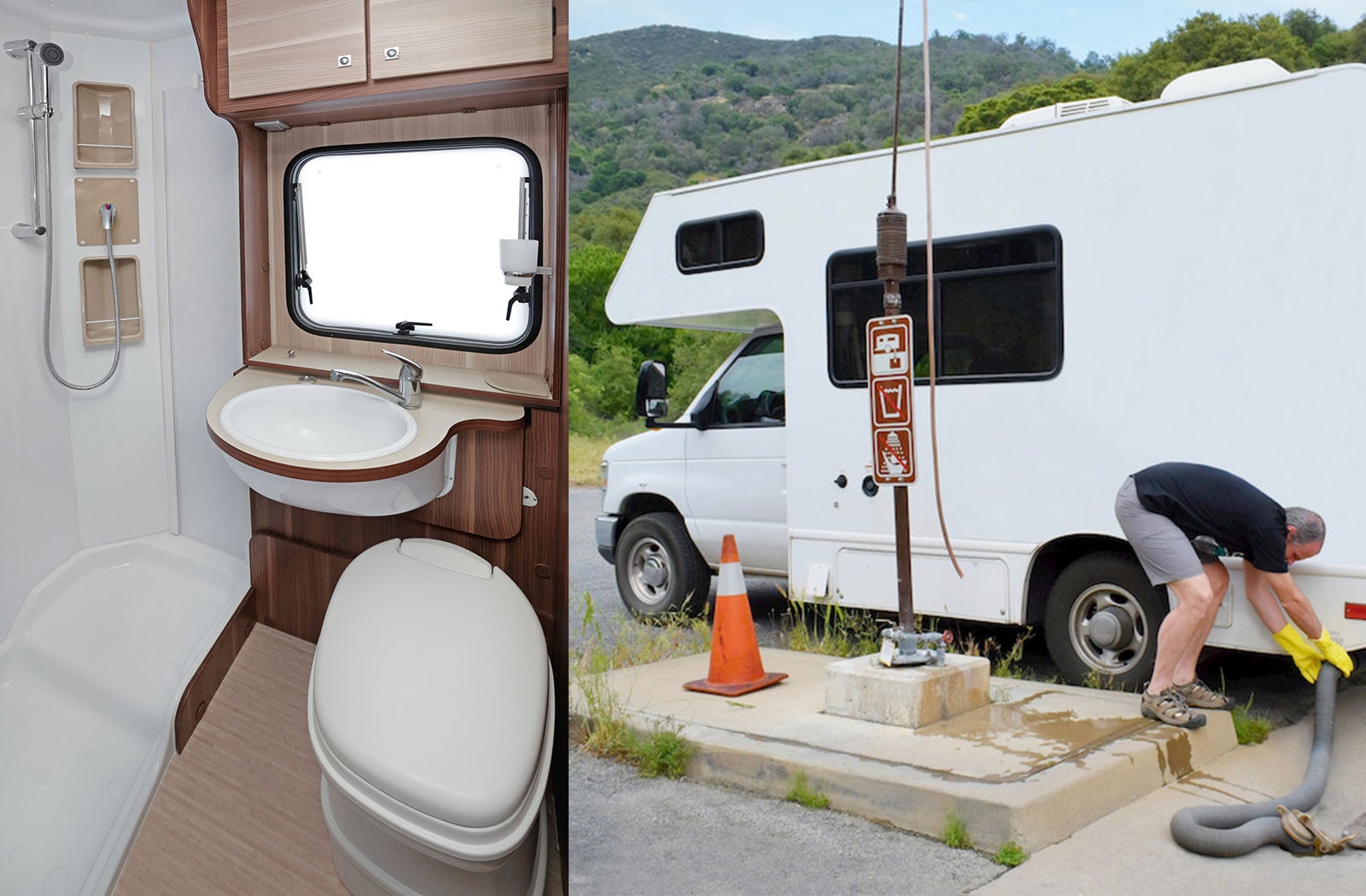 Portable RV/camper toilet and holding tank setup in Galt, California