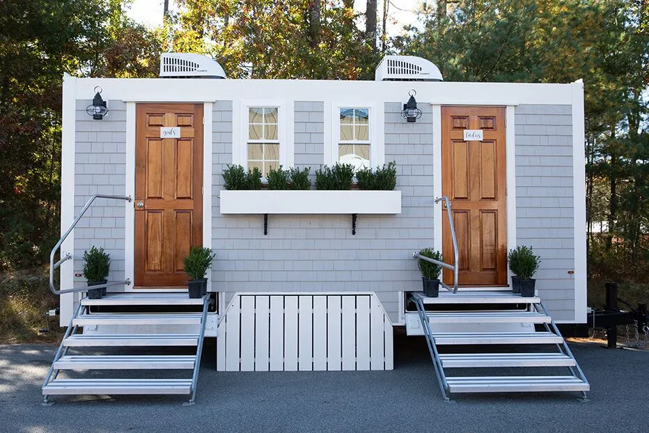 Wedding restroom units discretely staged at a venue in Galt, California